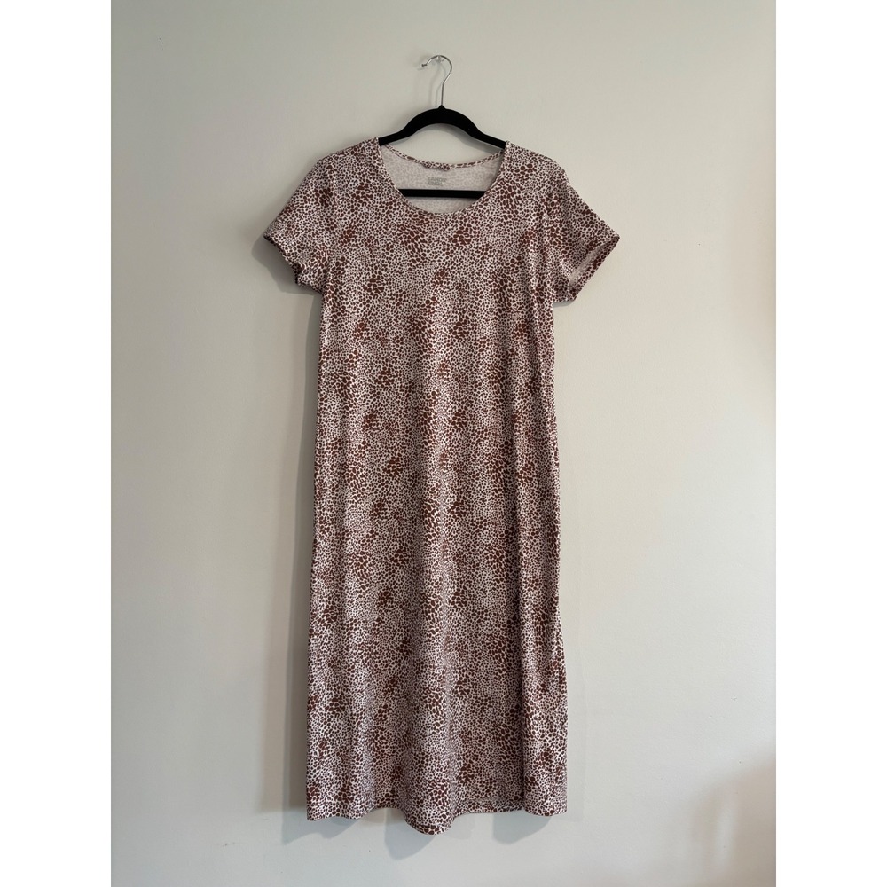 Summer Vacation Dress Lands End Animal Print T-Shirt Midi Womens M‎ Brown Travel